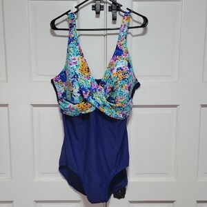 Maxine of Hollywood Blue One Piece Swimsuit with Twist Detail